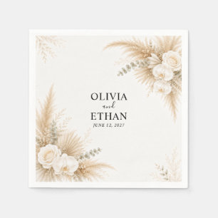 Elegante Witte Orchidee Pampas Bruiloft Cocktail P Servet
