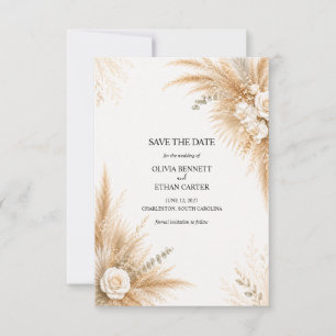 Elegante witte orchidee pampas save the date kaart