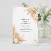Elegante witte orchidee pampas save the date kaart (Staand voorkant)
