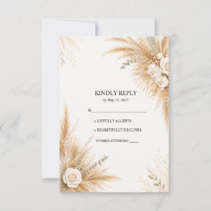 Elegante witte orchidee Pampas trouw-RSVP kaart