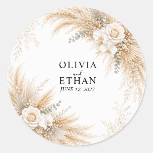 Elegante witte orchidee pampas trouwcocktail ronde sticker