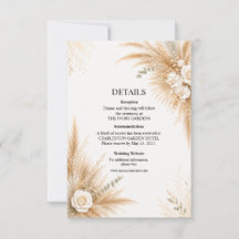 Elegante witte orchidee pampas trouwdetails kaart