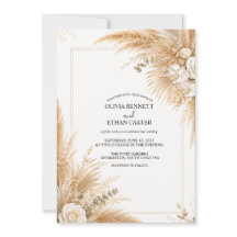 Elegante witte orchidee pampas trouwuitnodiging