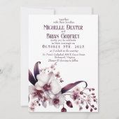 Elegante Witte Orchidee & Plum Huwelijksuitnodigin Kaart (Voorkant)