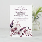 Elegante Witte Orchidee & Plum Huwelijksuitnodigin Kaart (Staand voorkant)