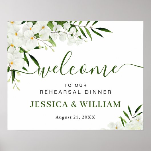 Elegante witte orchidee PROEFHUWELIJK DINER Welkom Poster (Voorkant)