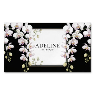 Elegante witte orchidee roze accent zwart gouden l magnetisch visitekaartje