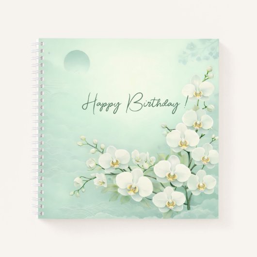 Elegante witte orchidee verjaardag notitieboek (Voorkant)