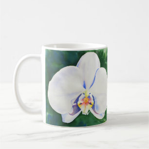 Elegante witte orchidee waterverf schilderij koffiemok