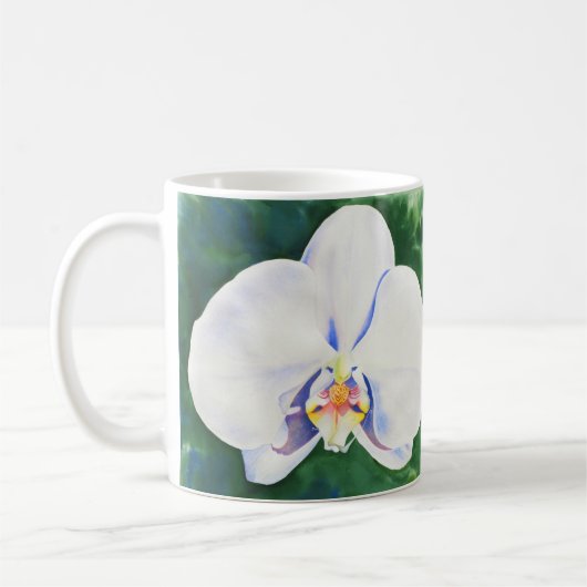 Elegante witte orchidee waterverf schilderij koffiemok (Links)