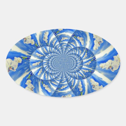 Elegante witte orchidee waterverf schilderij ovale sticker (Voorkant)