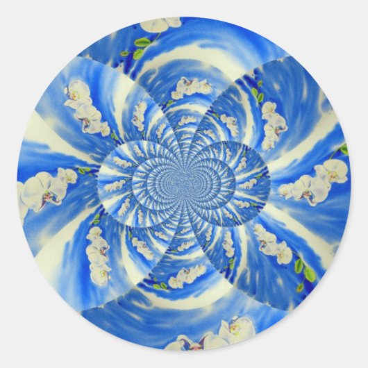 Elegante witte orchidee waterverf schilderij ronde sticker (Voorkant)