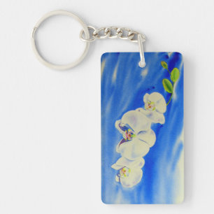 Elegante witte orchidee waterverf schilderij sleutelhanger