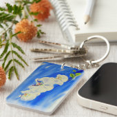 Elegante witte orchidee waterverf schilderij sleutelhanger (Voorkant Rechts)