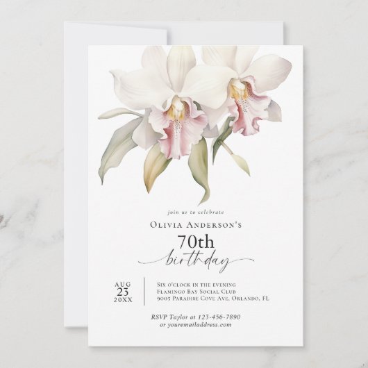 Elegante Witte Orchideeën Bloemen 70ste Verjaardag Kaart (Voorkant)