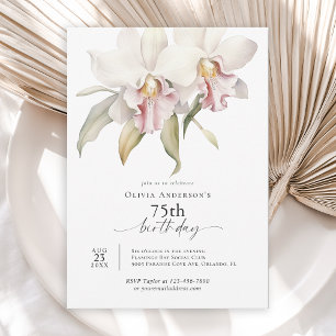 Elegante Witte Orchideeën Bloemen 75ste Verjaardag Kaart