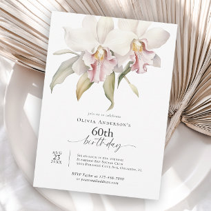 Elegante Witte Orchideeën Bloemstuk 60e Verjaardag Kaart