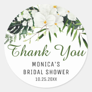 Elegante Witte Orchideeën Boheemse Bloemige Bedank Ronde Sticker