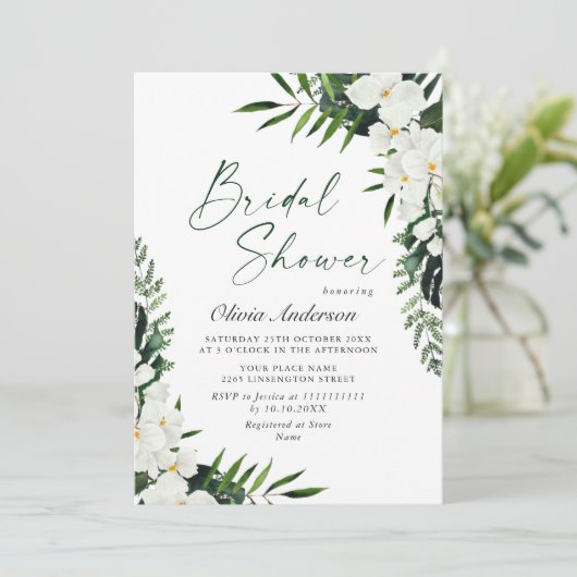 Elegante Witte Orchideeën Boheemse Bruiloft Feest Kaart (Staand voorkant)