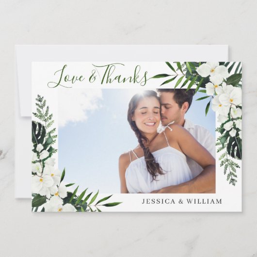 Elegante witte orchideeën boheemse bruiloft FOTO Bedankkaart (Voorkant)