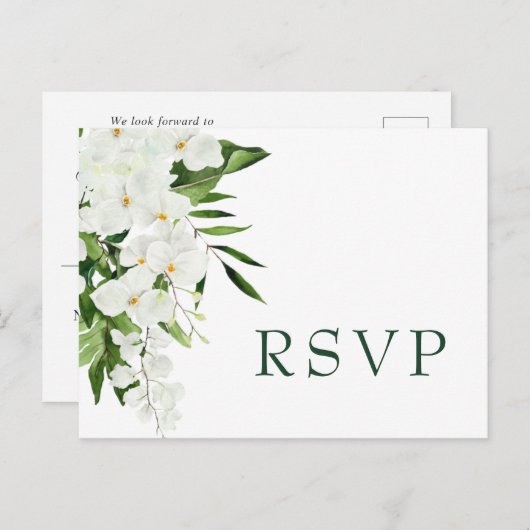 Elegante Witte Orchideeën Boheemse Bruiloft RSVP Briefkaart (Voorkant / Achterkant)