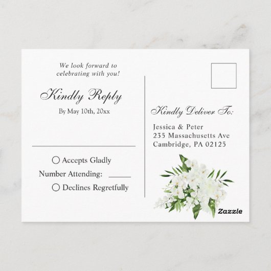 Elegante Witte Orchideeën Boheemse Bruiloft RSVP Briefkaart (Achterkant)