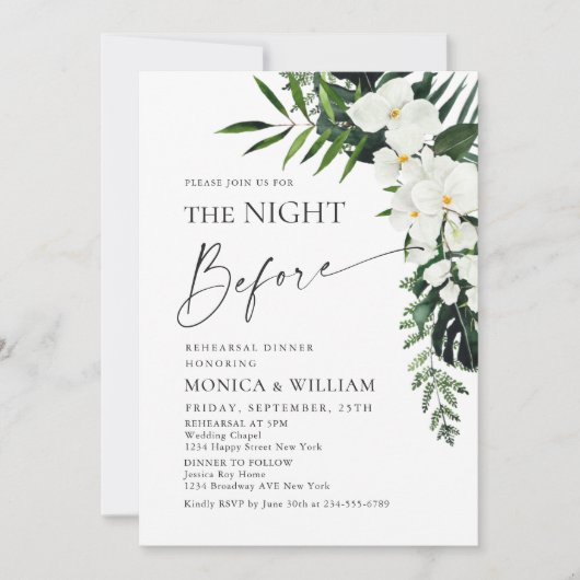 Elegante Witte Orchideeën Boheemse Oefenavondmaal Kaart (Voorkant)