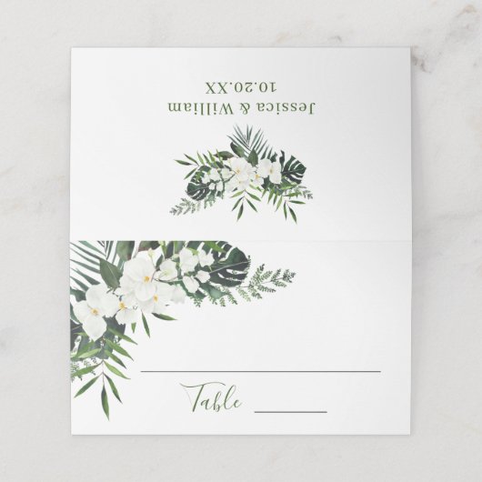 Elegante witte orchideeën Bohemian bloemenbruiloft Plaatskaartje (Buitenkant ongevouwen)