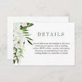 Elegante witte orchideeën Bohemian bruiloft detail Informatiekaartje (Voorkant / Achterkant)