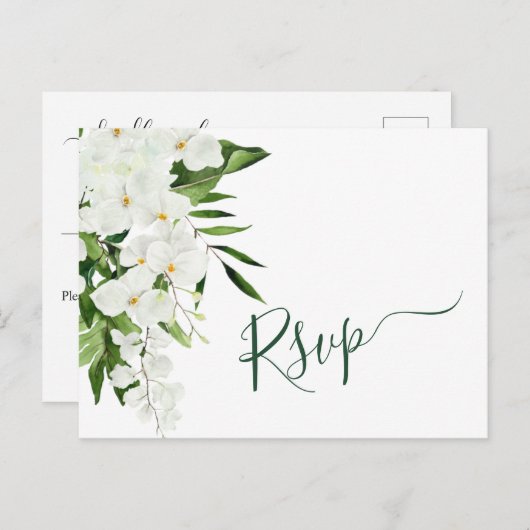Elegante witte orchideeën Bohemian bruiloft RSVP Briefkaart (Voorkant / Achterkant)