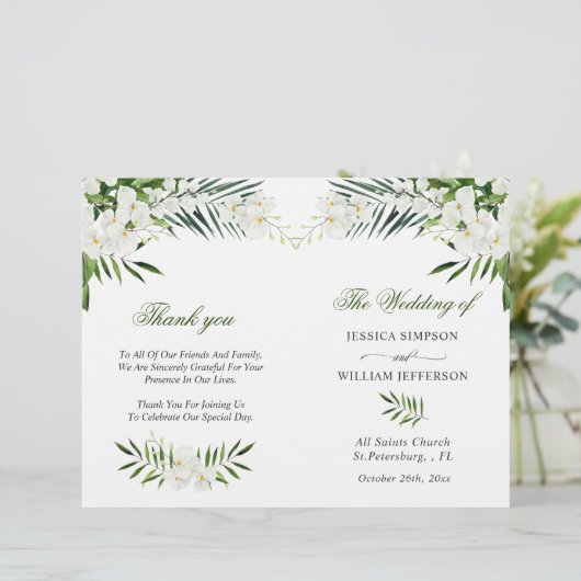 Elegante Witte Orchideeën Boho Trouwprogramma (Staand voorkant)
