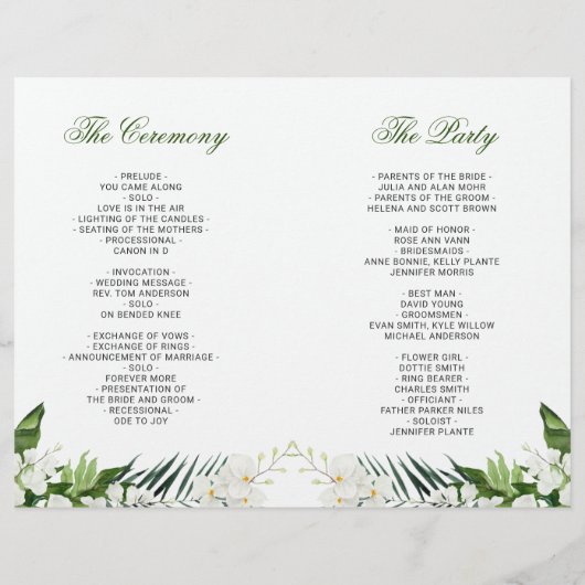 Elegante Witte Orchideeën Boho Trouwprogramma (Achterkant)