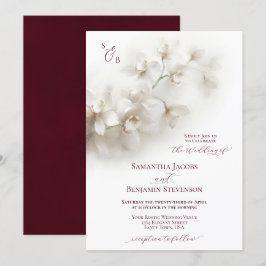 Elegante witte orchideeën Bourgondische script bru Kaart