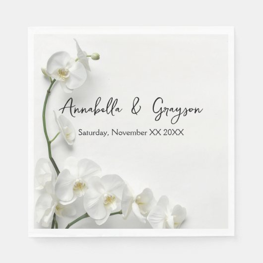 Elegante Witte Orchideeën Bruiloft Servet (Voorkant)