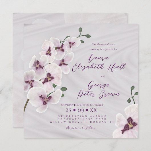 Elegante witte orchideeën bruiloft uitnodiging Kaa (Voorkant / Achterkant)