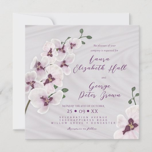 Elegante witte orchideeën bruiloft uitnodiging Kaa (Voorkant)