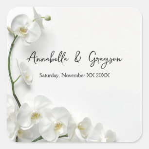 Elegante witte orchideeën bruiloft vierkante sticker
