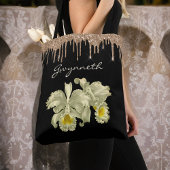 Elegante witte orchideeën gouden glitter druppels  tote bag