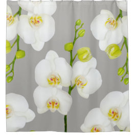 Elegante witte orchideeën & lichtgrijs douchegordijn