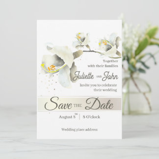 Elegante witte orchideeën save the date bruiloftka kaart