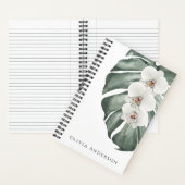 Elegante Witte Orchideeën Tropisch Aquarel Bloemmo Notitieboek (Binnen)