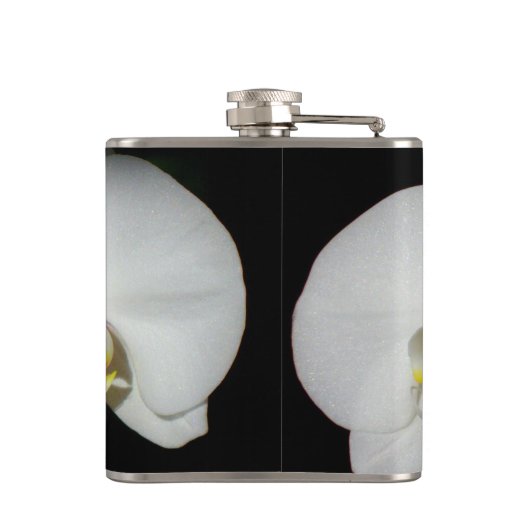 Elegante witte orchideeën, tropische bloemenfoto heupfles (Achterkant)