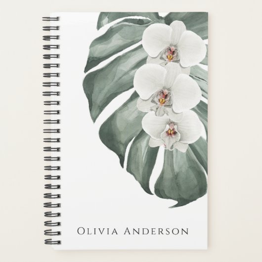 Elegante witte orchideeën Tropische Waterverf Bloe Planner (Voorkant)