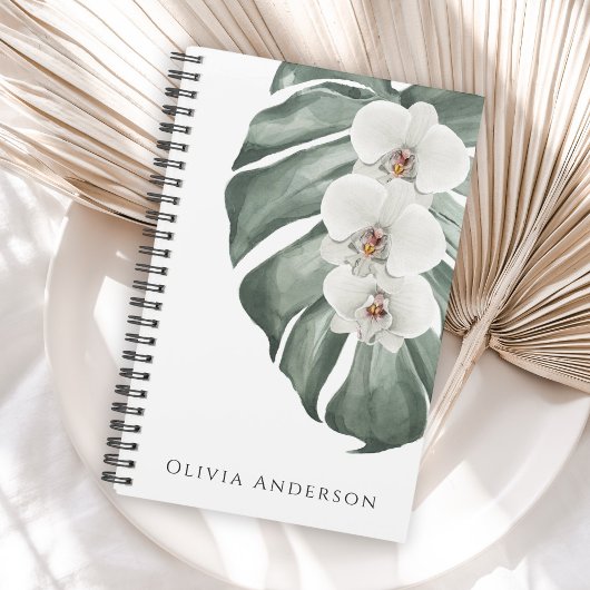 Elegante witte orchideeën Tropische Waterverf Bloe Planner