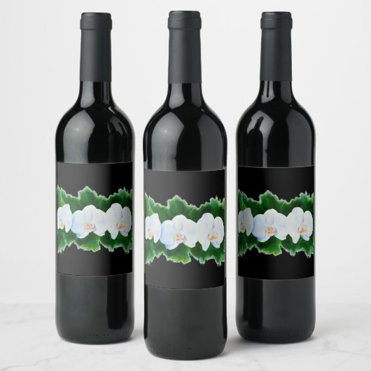 Elegante witte orchideeën waterkleur bloemenschild wijn etiket (Flessen)