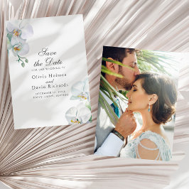 Elegante Witte Orhiden Foto Bruiloft Save the Date