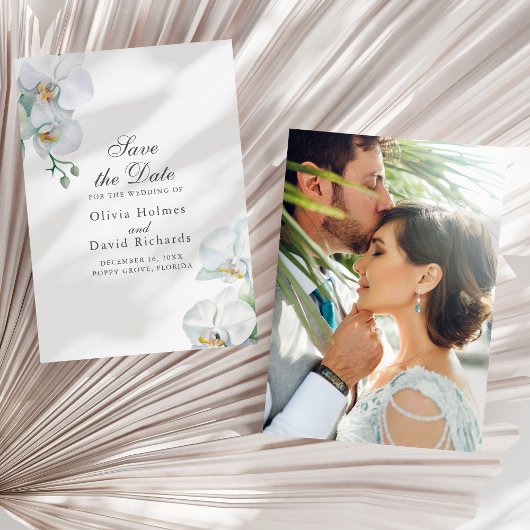 Elegante Witte Orhiden Foto Bruiloft Save the Date