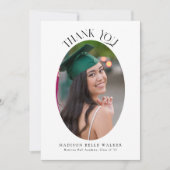 Elegante witte ovale Afstuderen foto Dank u Bedankkaart (Voorkant)