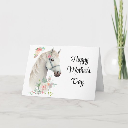 Elegante Witte Paard Boho Bloemen - Moederdag Kaart (Voorkant)