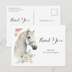 Elegante Witte Paard Boho Bloemige Dank Je Briefkaart